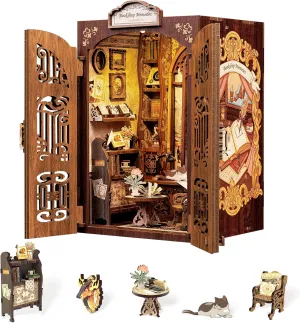 Fsolis Book Nook Kit, DIY Miniature Dollhouse Kit 3D Puzzles for Adults Mini House Bookshelf Library Decor Gifts for Women Teenagers Book Lovers(Bookshop Memory)