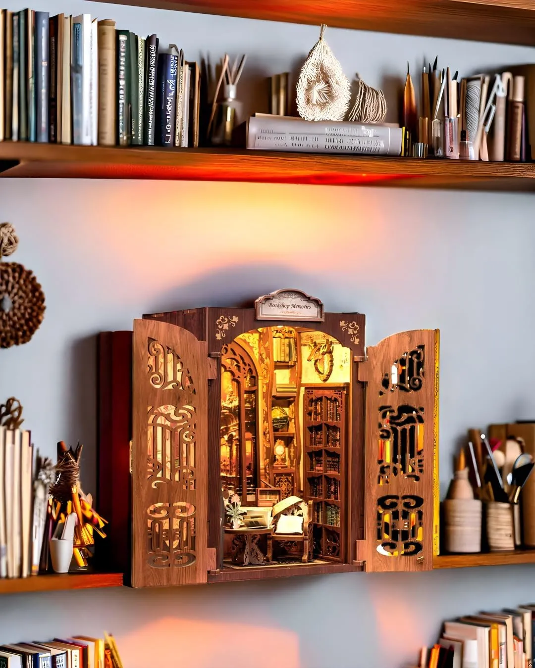 Fsolis Book Nook Kit, DIY Miniature Dollhouse Kit 3D Puzzles for Adults Mini House Bookshelf Library Decor Gifts for Women Teenagers Book Lovers(Bookshop Memory)