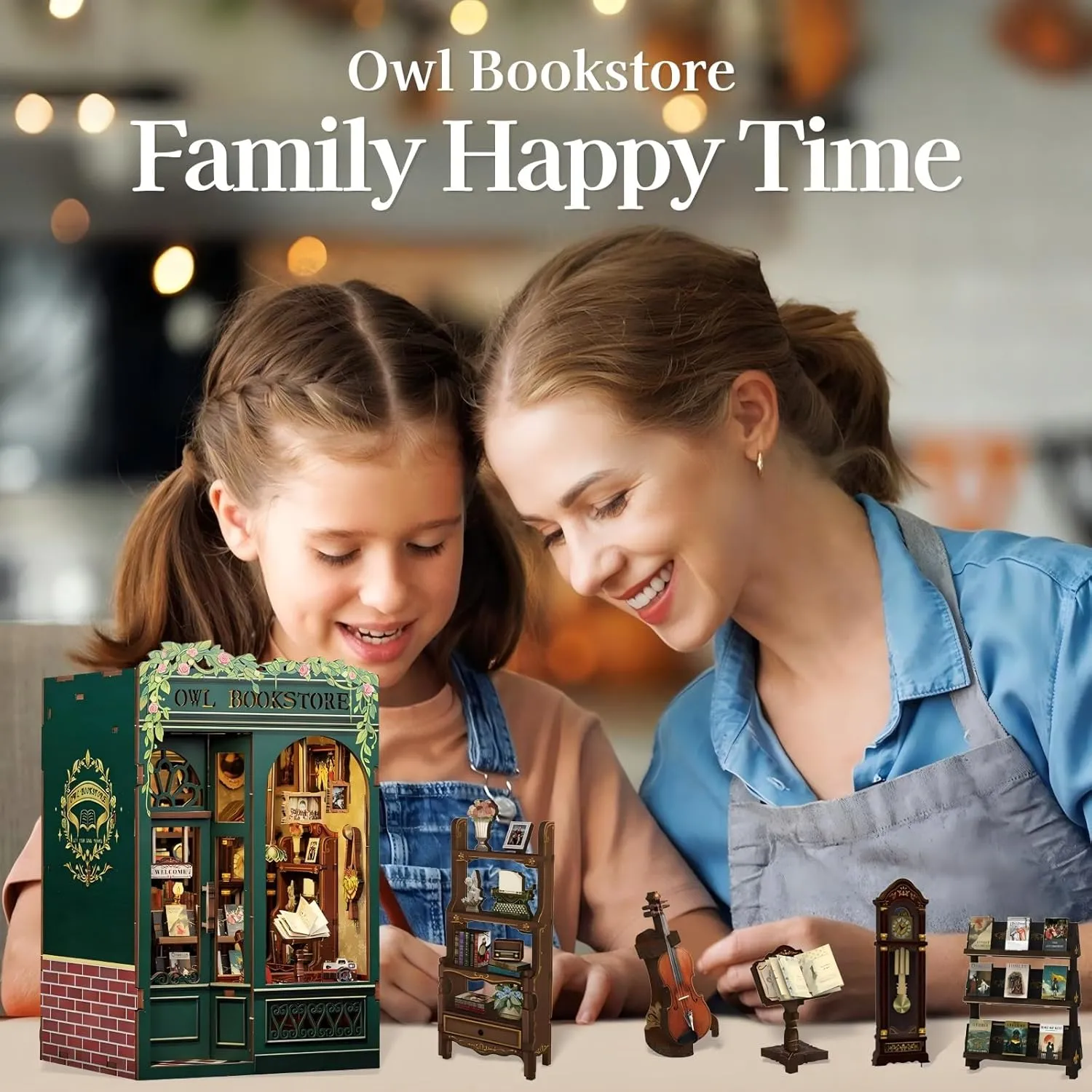 Fsolis Book Nook Kit, DIY Miniature Dollhouse Kit 3D Puzzles for Adults Mini House Tiny Home Bookshelf Decor DIY Project for Women Teenagers Craft Hobbies Gifts for Book Lovers（OWL Bookstore）