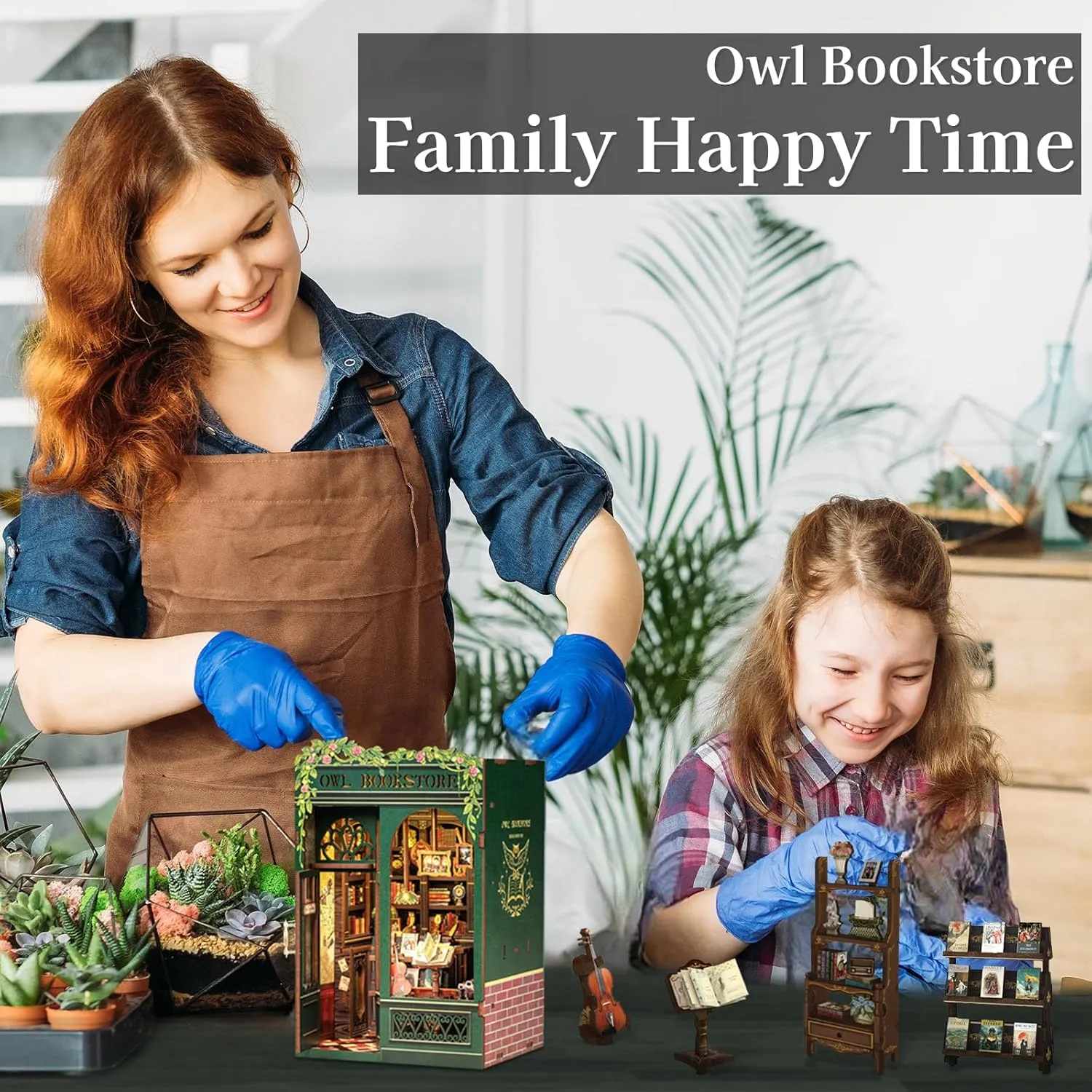 Fsolis Book Nook Kit, DIY Miniature Dollhouse Kit 3D Puzzles for Adults Mini House Tiny Home Bookshelf Decor DIY Project for Women Teenagers Craft Hobbies Gifts for Book Lovers（OWL Bookstore）