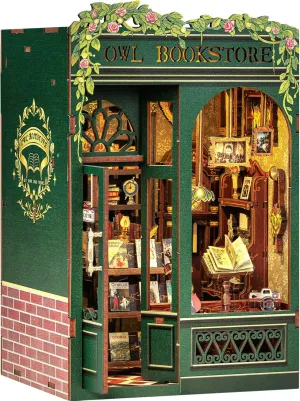 Fsolis Book Nook Kit, DIY Miniature Dollhouse Kit 3D Puzzles for Adults Mini House Tiny Home Bookshelf Decor DIY Project for Women Teenagers Craft Hobbies Gifts for Book Lovers（OWL Bookstore）