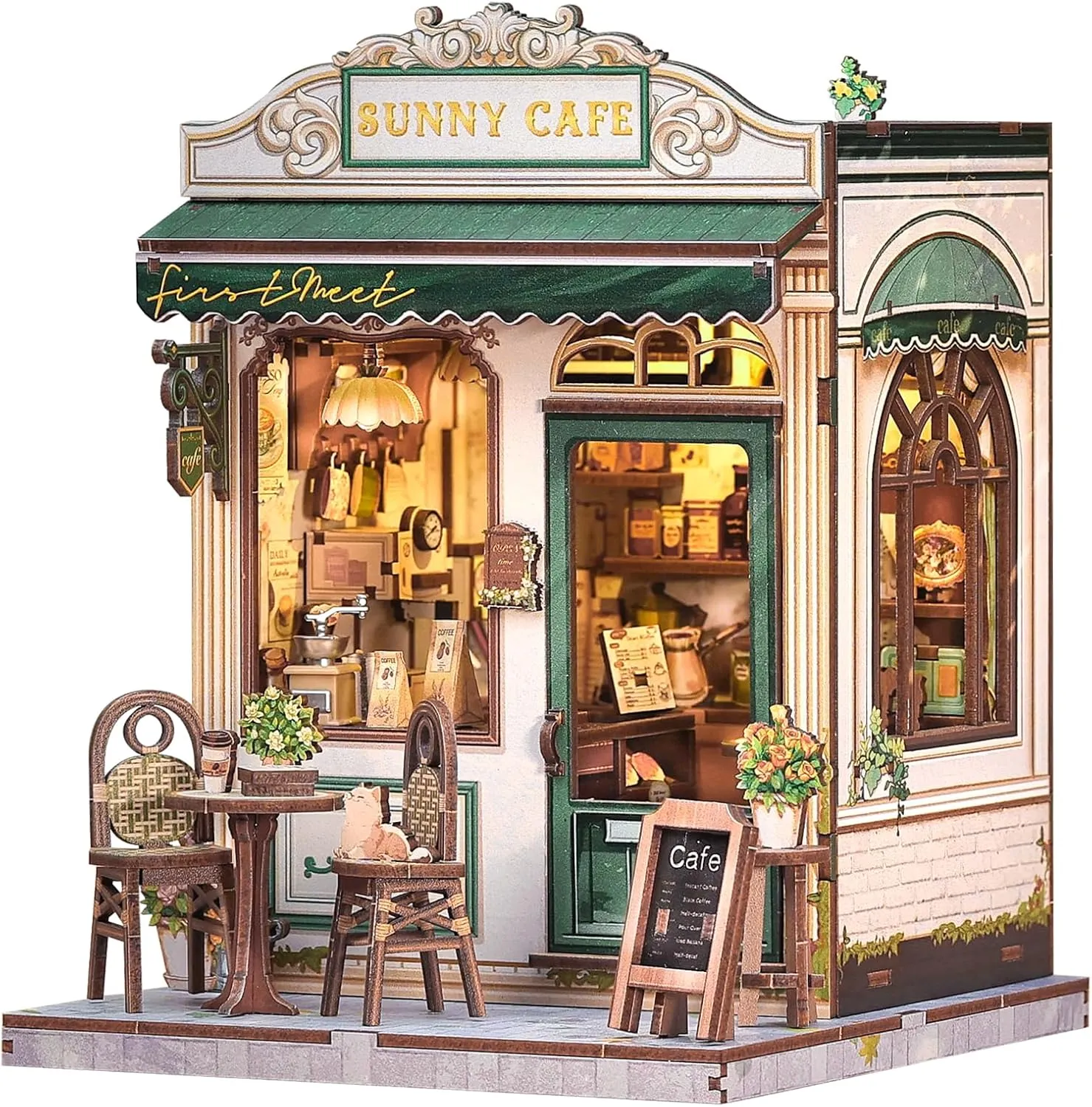 Fsolis Book Nook Kit - DIY Scene Miniature Dollhouse Kit for Adults Bookshelf Puzzle Kit Tiny House Mini Craft Book Decor Gifts for Women Teenagers Book Lovers and 3D Puzzle Beginners (Sunny Cafe)