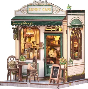 Fsolis Book Nook Kit - DIY Scene Miniature Dollhouse Kit for Adults Bookshelf Puzzle Kit Tiny House Mini Craft Book Decor Gifts for Women Teenagers Book Lovers and 3D Puzzle Beginners (Sunny Cafe)