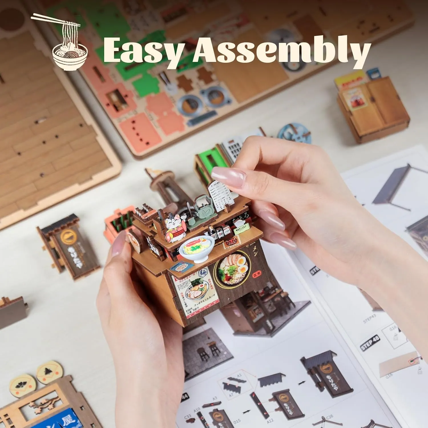 Fsolis Japanese Book Nook Kit - DIY Miniature Scene Dollhouse Kit 3D Puzzles for Adults Tiny House Mini Craft Bookshelf Nook Puzzle Book Decor Gifts for Women Teenagers Book Lovers (Morita-Ya Ramen)