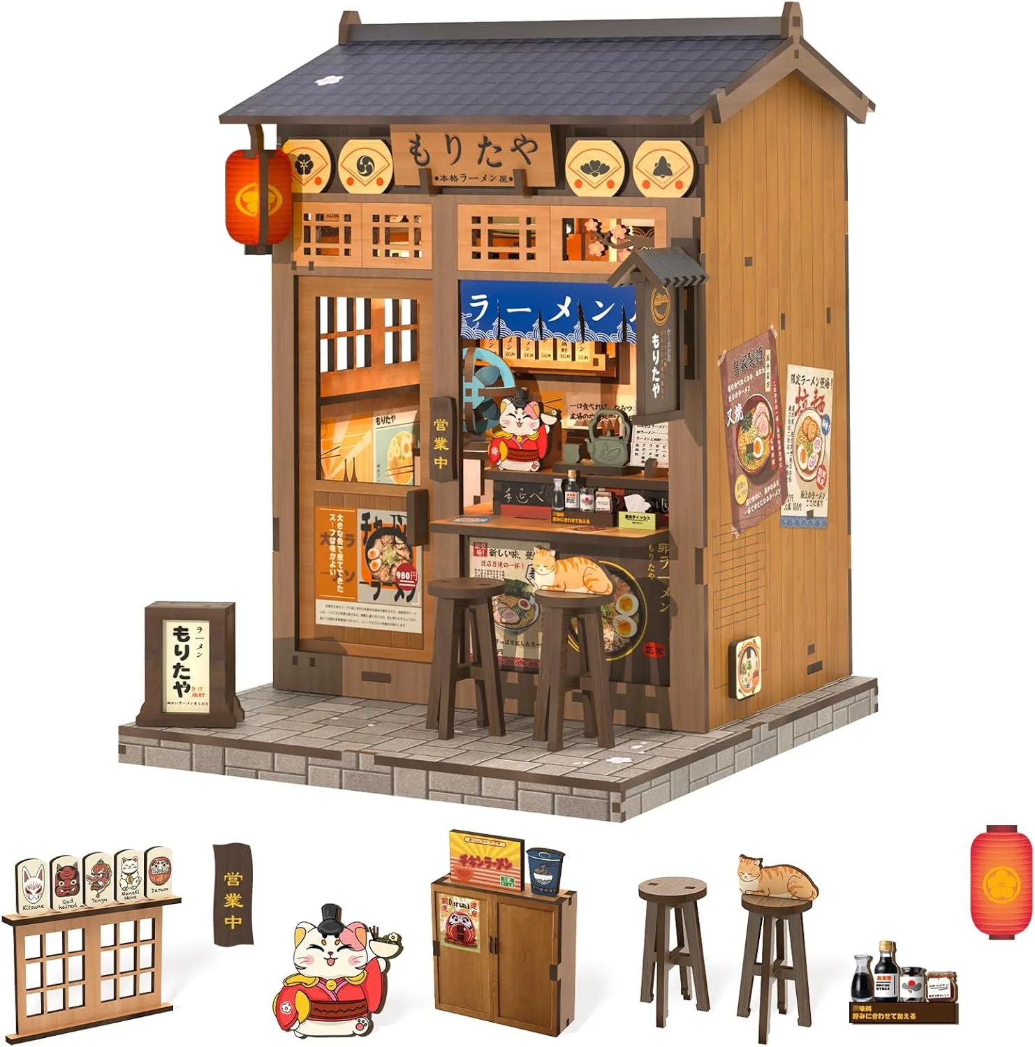 Fsolis Japanese Book Nook Kit - DIY Miniature Scene Dollhouse Kit 3D Puzzles for Adults Tiny House Mini Craft Bookshelf Nook Puzzle Book Decor Gifts for Women Teenagers Book Lovers (Morita-Ya Ramen)