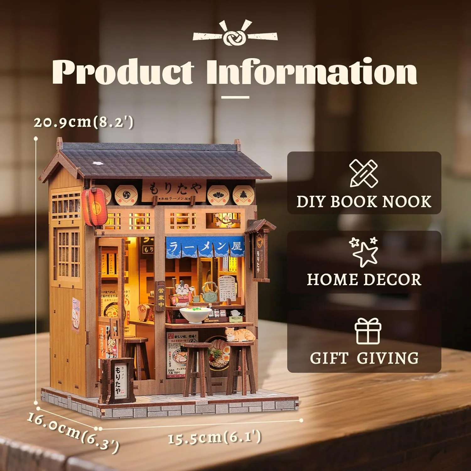 Fsolis Japanese Book Nook Kit - DIY Miniature Scene Dollhouse Kit 3D Puzzles for Adults Tiny House Mini Craft Bookshelf Nook Puzzle Book Decor Gifts for Women Teenagers Book Lovers (Morita-Ya Ramen)