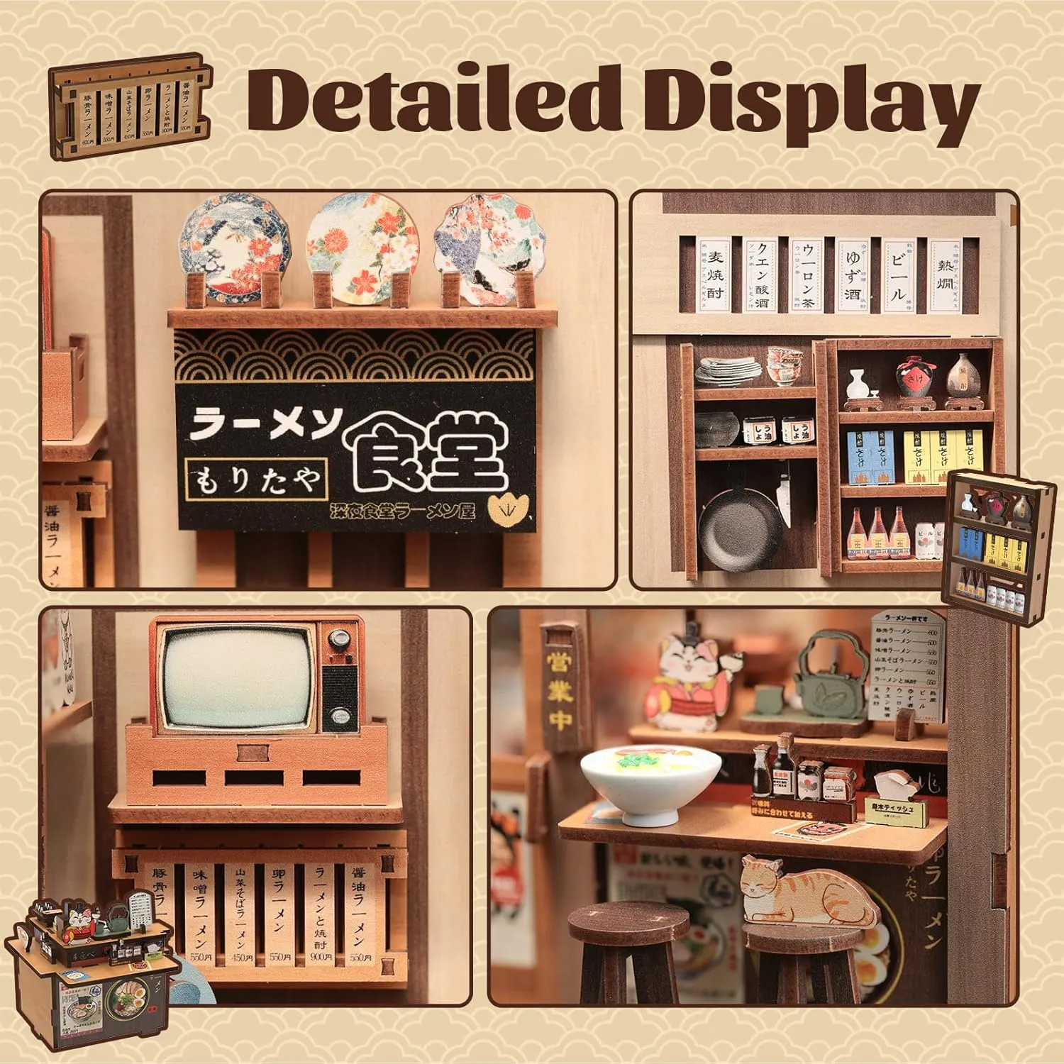 Fsolis Japanese Book Nook Kit - DIY Miniature Scene Dollhouse Kit 3D Puzzles for Adults Tiny House Mini Craft Bookshelf Nook Puzzle Book Decor Gifts for Women Teenagers Book Lovers (Morita-Ya Ramen)