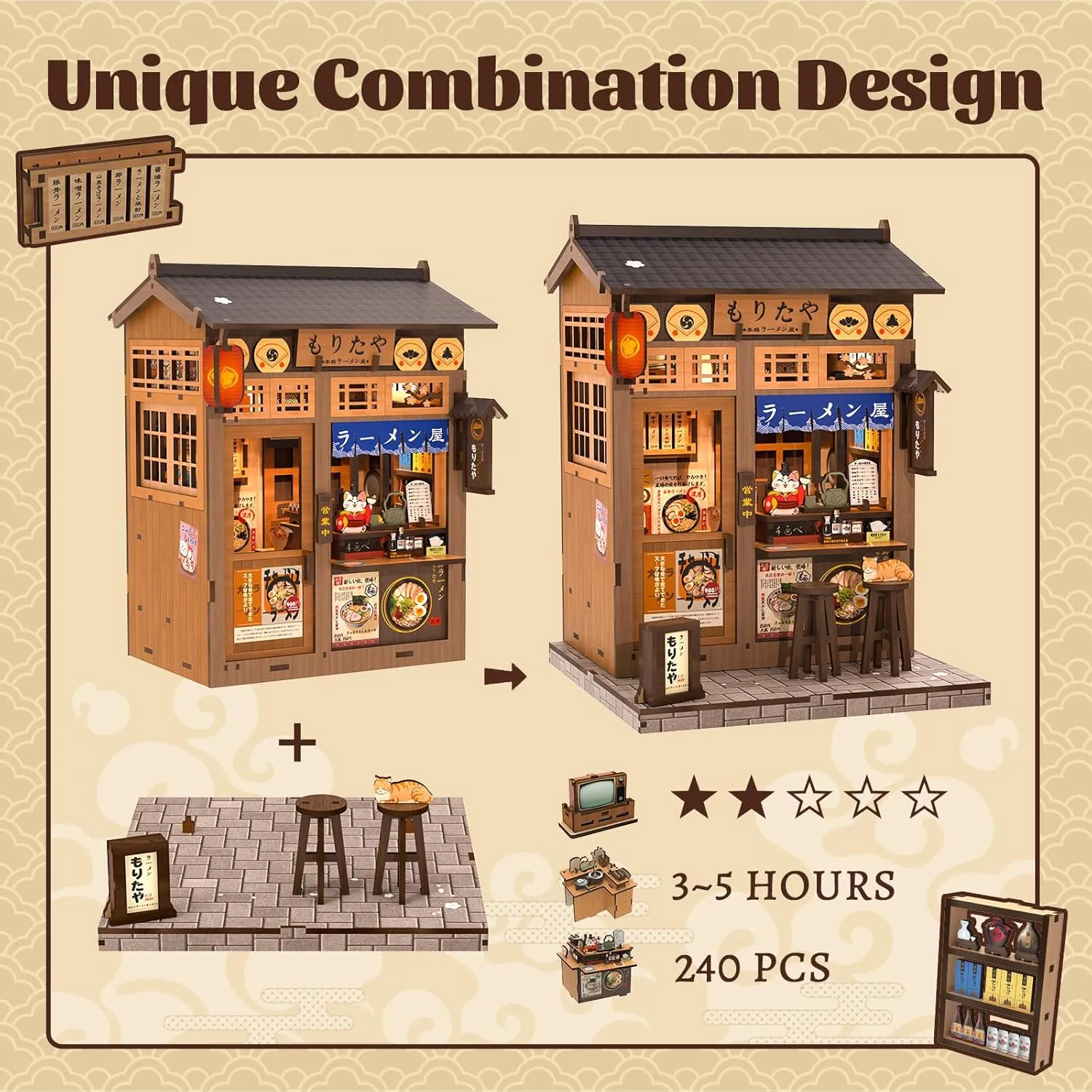 Fsolis Japanese Book Nook Kit - DIY Miniature Scene Dollhouse Kit 3D Puzzles for Adults Tiny House Mini Craft Bookshelf Nook Puzzle Book Decor Gifts for Women Teenagers Book Lovers (Morita-Ya Ramen)