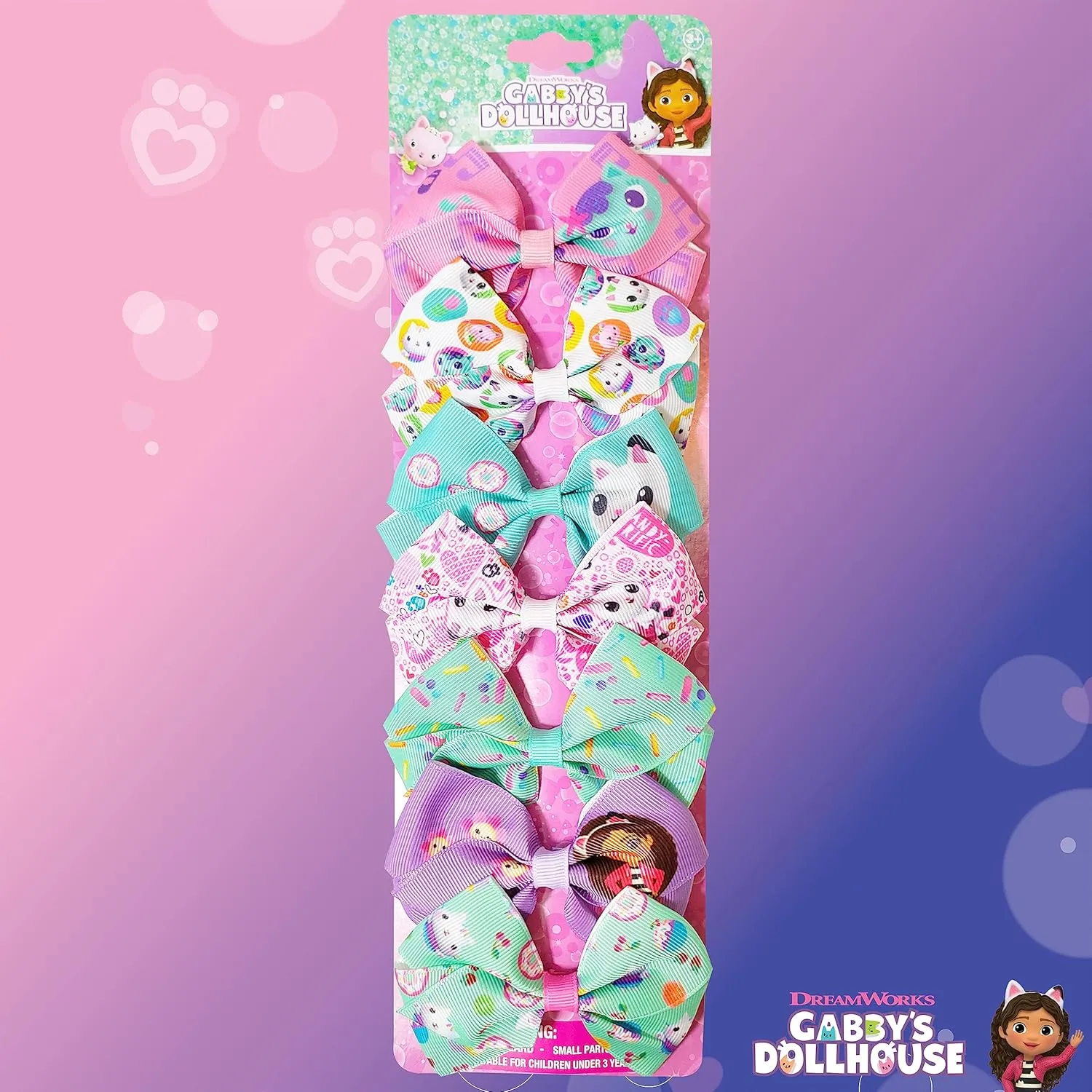 Gabby's Dollhouse Hair Bows - Hair Accessories Gift Set - 7 Pcs 4 Inch Bundle for Girls Different Character on each Hair Clip Kids Bow - Alligator Clip - Ages 3  