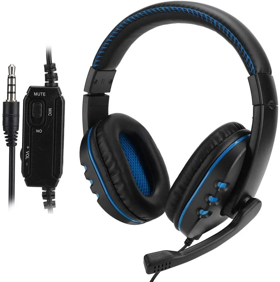 Gaming headsets, 3.5mm Stereo Sound Head-Mounted Computer Gaming Headphone Headset with Noise-Cancellation Microphone Over Ear Gaming Headphones for (Blue)
