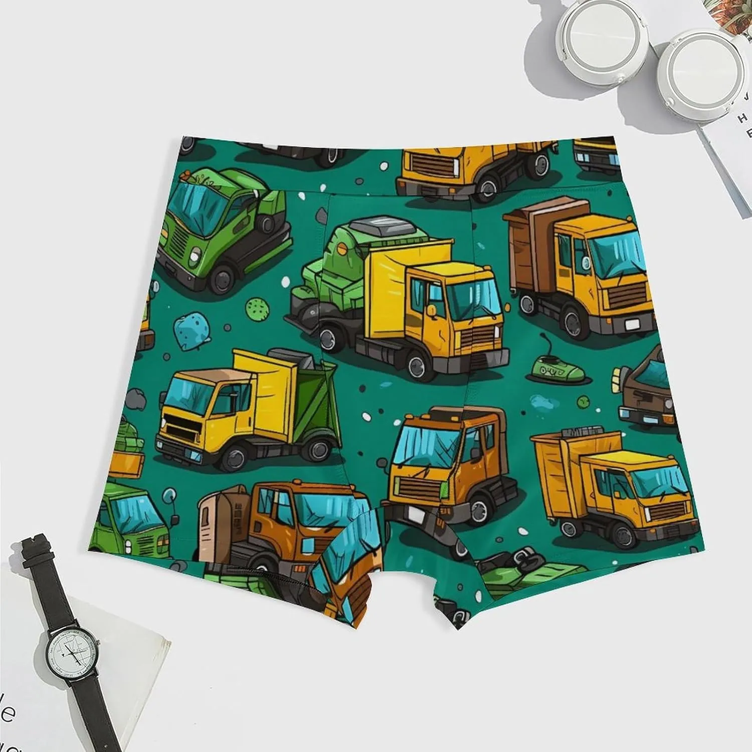 Garbage Truck Busy Day Men's Boxer Briefs Stretch Waistband Breathable Underwear