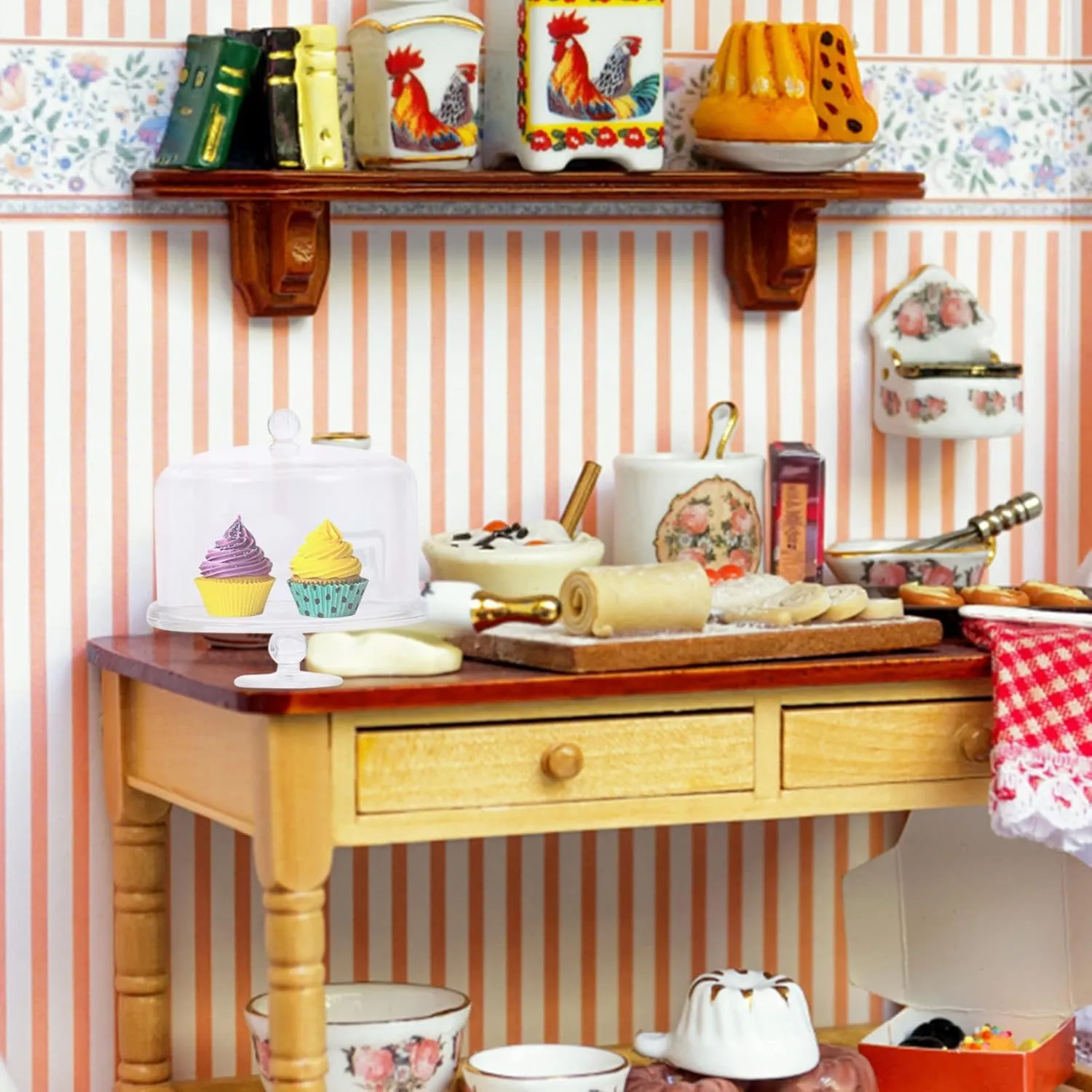 Garneck 4sets Dollhouse Accessories Miniature Kitchen Accessories Mini Cake Stand Dollhouse Miniature Furniture Dollhouse Decor Decorative Mini Dollhouse Display Stand Plastic 2pcs*4
