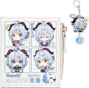 Genshin Impact Wallet for Unisex Ganyu Wallet Genshin Card Holder White Purse Anime With Free Keychain