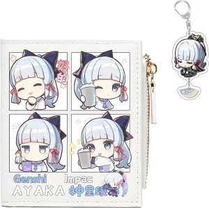Genshin Impact Wallet for Unisex Kamisato Ayaka Wallet Genshin Card Holder White Purse Anime With Free Keychain