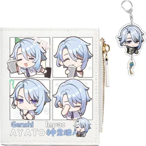 Genshin Impact Wallet for Unisex Kamisato Ayato Wallet Genshin Card Holder White Purse Anime With Free Keychain