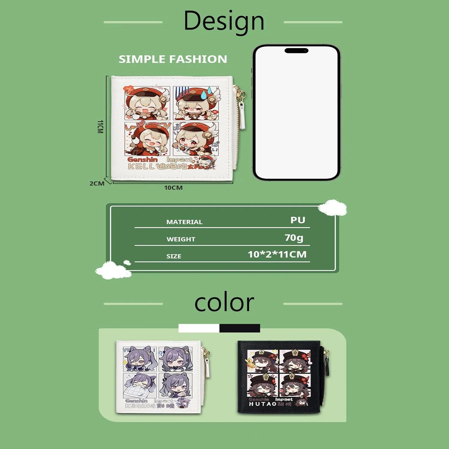 Genshin Impact Wallet for Unisex Kamisato Ayato Wallet Genshin Card Holder White Purse Anime With Free Keychain