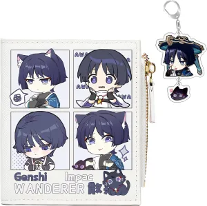 Genshin Impact Wallet for Unisex Wanderer Wallet Genshin Card Holder White Purse Anime With Free Keychain