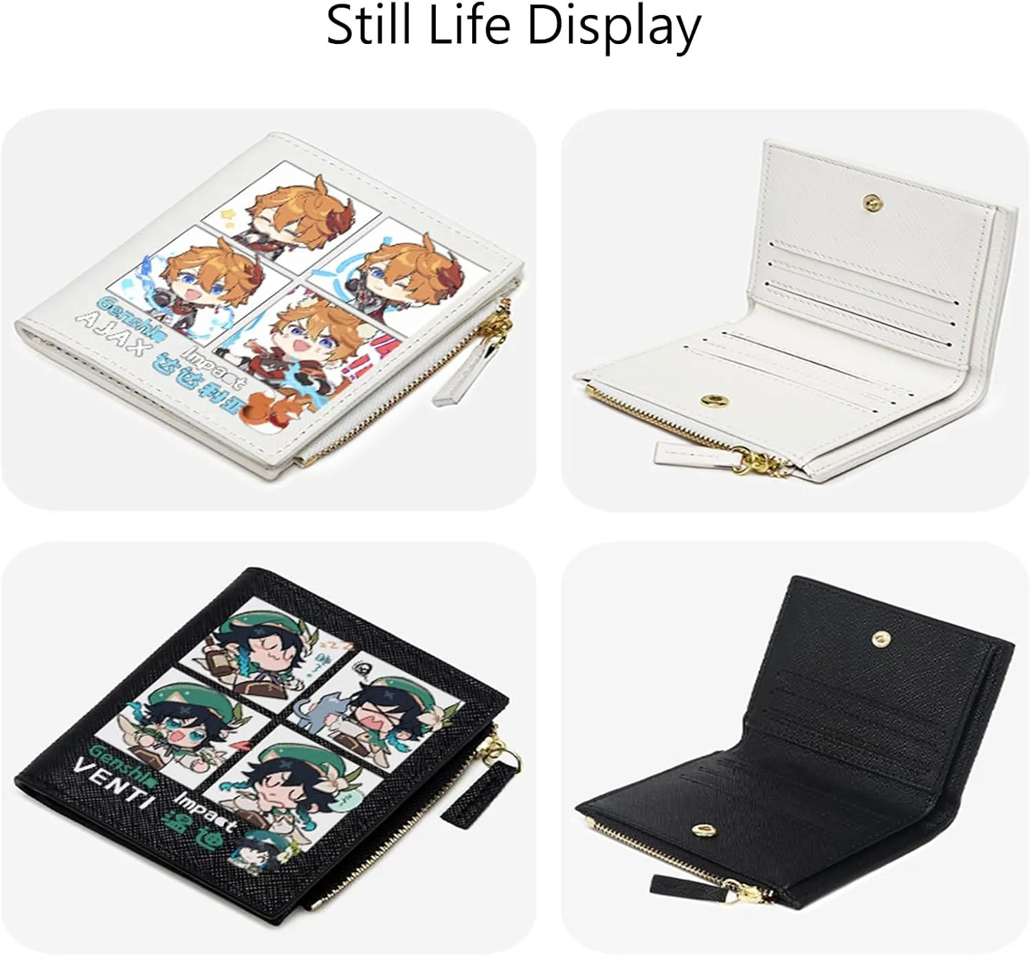 Genshin Impact Wallet for Unisex Wanderer Wallet Genshin Card Holder White Purse Anime With Free Keychain