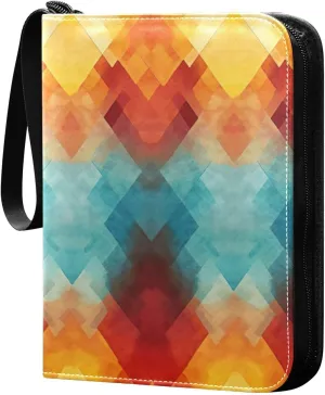 Geometric Painted Card Binder 4-Pocket, 400 Pockets Card Holder with 50 Removable Sleeves and Zipper for Games Baseball Football Sports Card