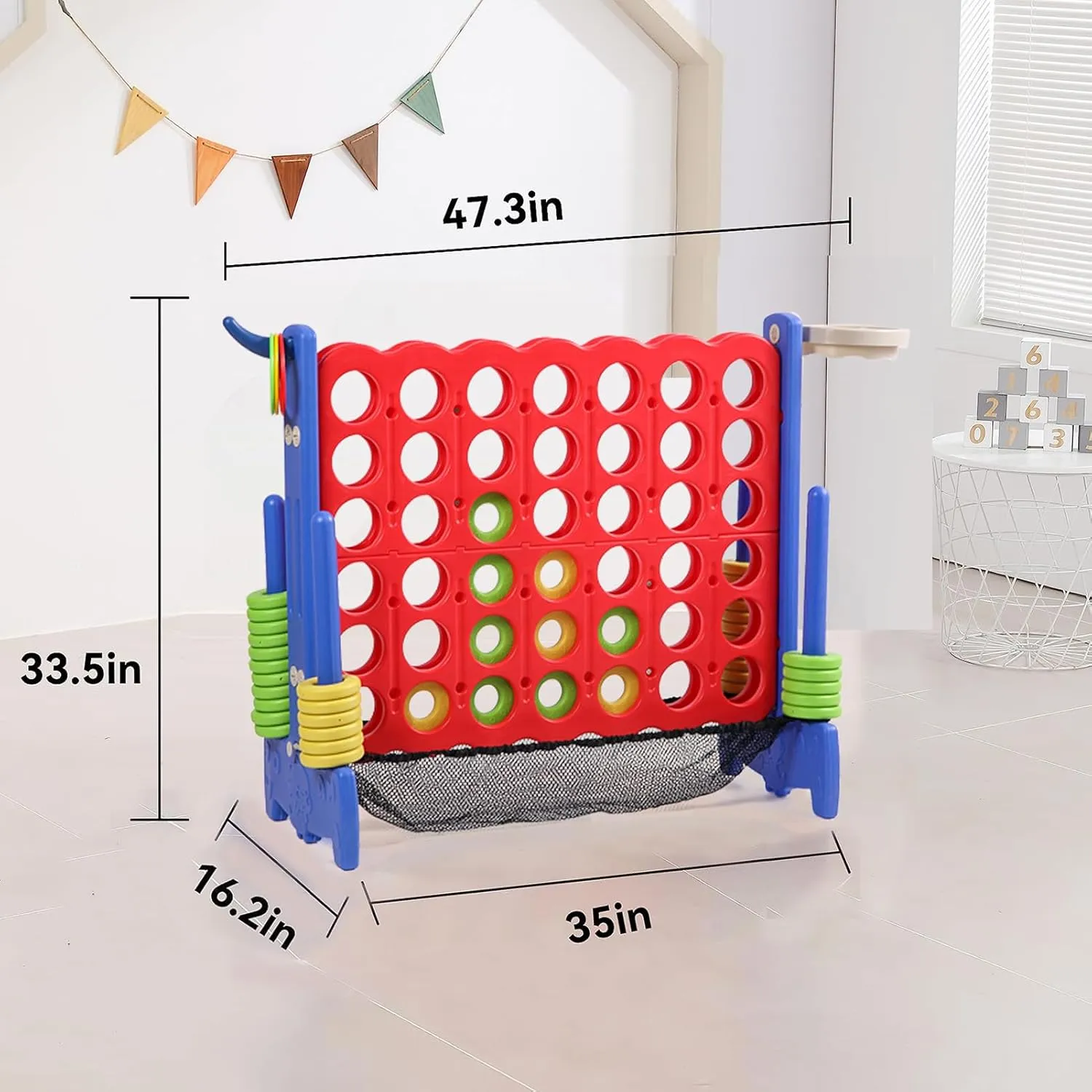 Giant 4 Row Game with Carrying Bag and Mesh Fabric .Giant 4-to-Score Game Set Suitable for Indoor and Outdoor Holiday Parties and Family Gatherings.（ Blue red）