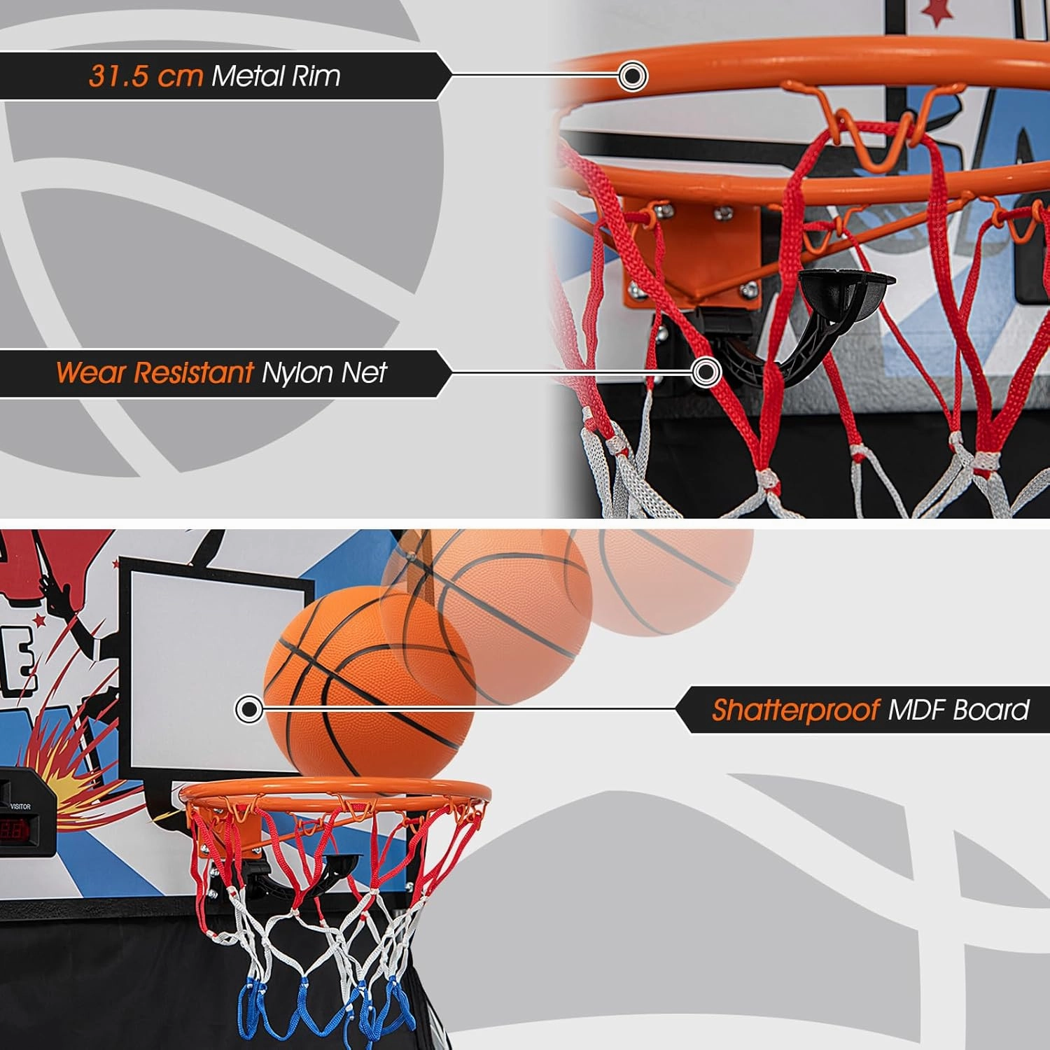 Giantex Folding Basketball Arcade Game - Electronic Hoop with 8 Game Modes, 4 Balls, 2 Hoops, Air Pump, LCD Scoreboard - For Adults & Kids