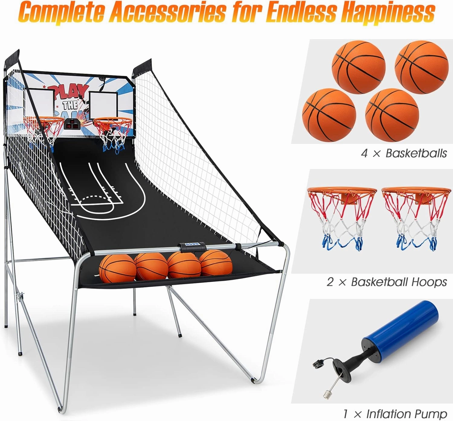 Giantex Folding Basketball Arcade Game - Electronic Hoop with 8 Game Modes, 4 Balls, 2 Hoops, Air Pump, LCD Scoreboard - For Adults & Kids