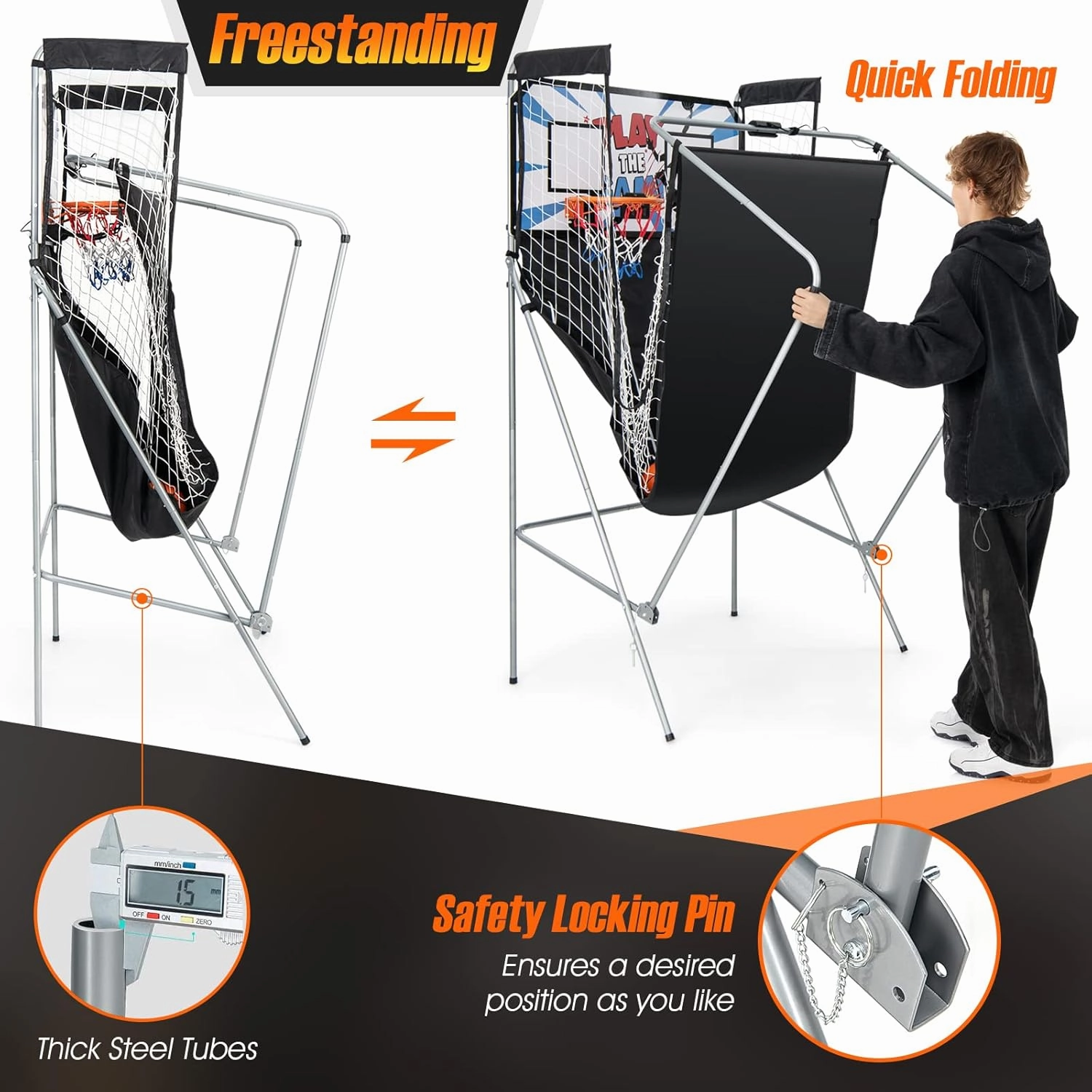 Giantex Folding Basketball Arcade Game - Electronic Hoop with 8 Game Modes, 4 Balls, 2 Hoops, Air Pump, LCD Scoreboard - For Adults & Kids