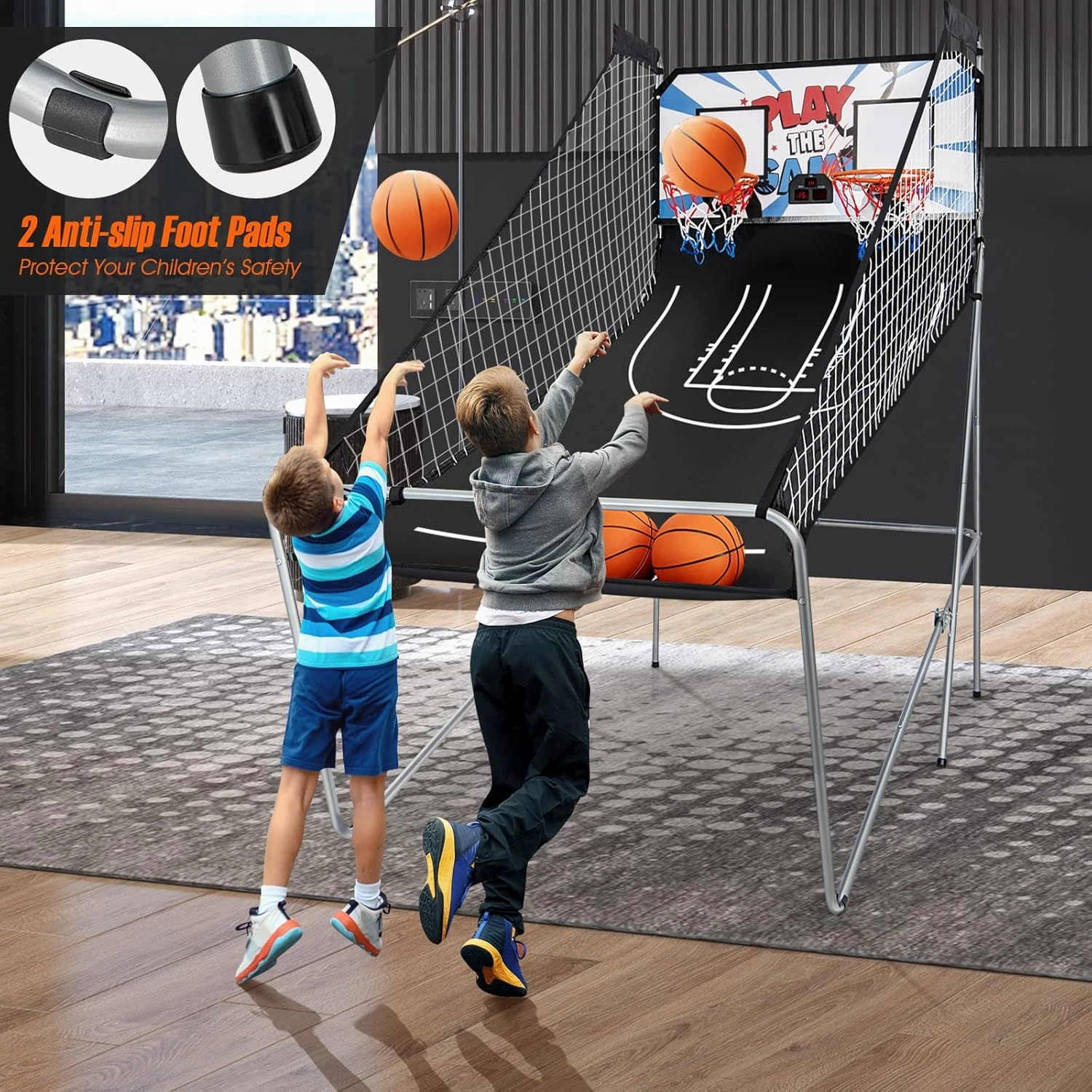 Giantex Folding Basketball Arcade Game - Electronic Hoop with 8 Game Modes, 4 Balls, 2 Hoops, Air Pump, LCD Scoreboard - For Adults & Kids