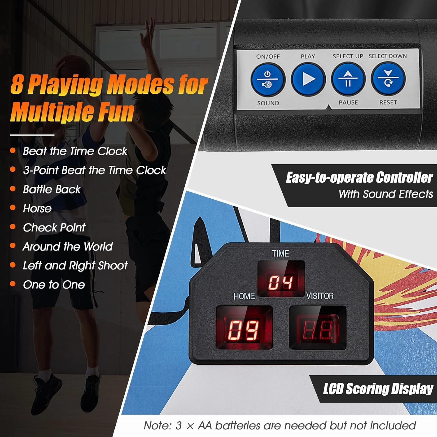Giantex Folding Basketball Arcade Game - Electronic Hoop with 8 Game Modes, 4 Balls, 2 Hoops, Air Pump, LCD Scoreboard - For Adults & Kids