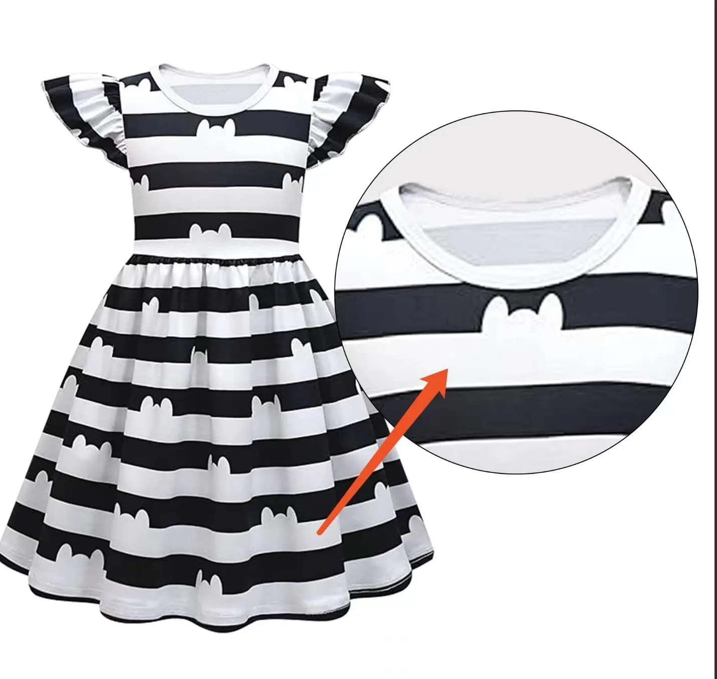 Girls' dollhouse Dress with Classic Stripes,Ruffle Sleeve Dresses with Headband Cat Purse and Glasses Outfit