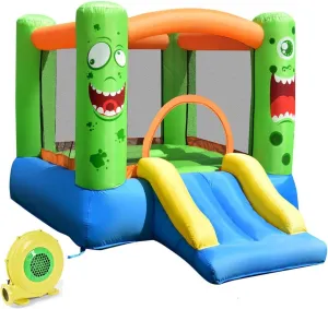 GLACER Inflatable Bounce House, Blow Up Jumping Castle with Slide, Jumping Area, Basketball Hoop, Oxford Carry Bag, Repair Kit, Indoor Outdoor Bouncy House for Kids, Backyard (with 480W Blower)