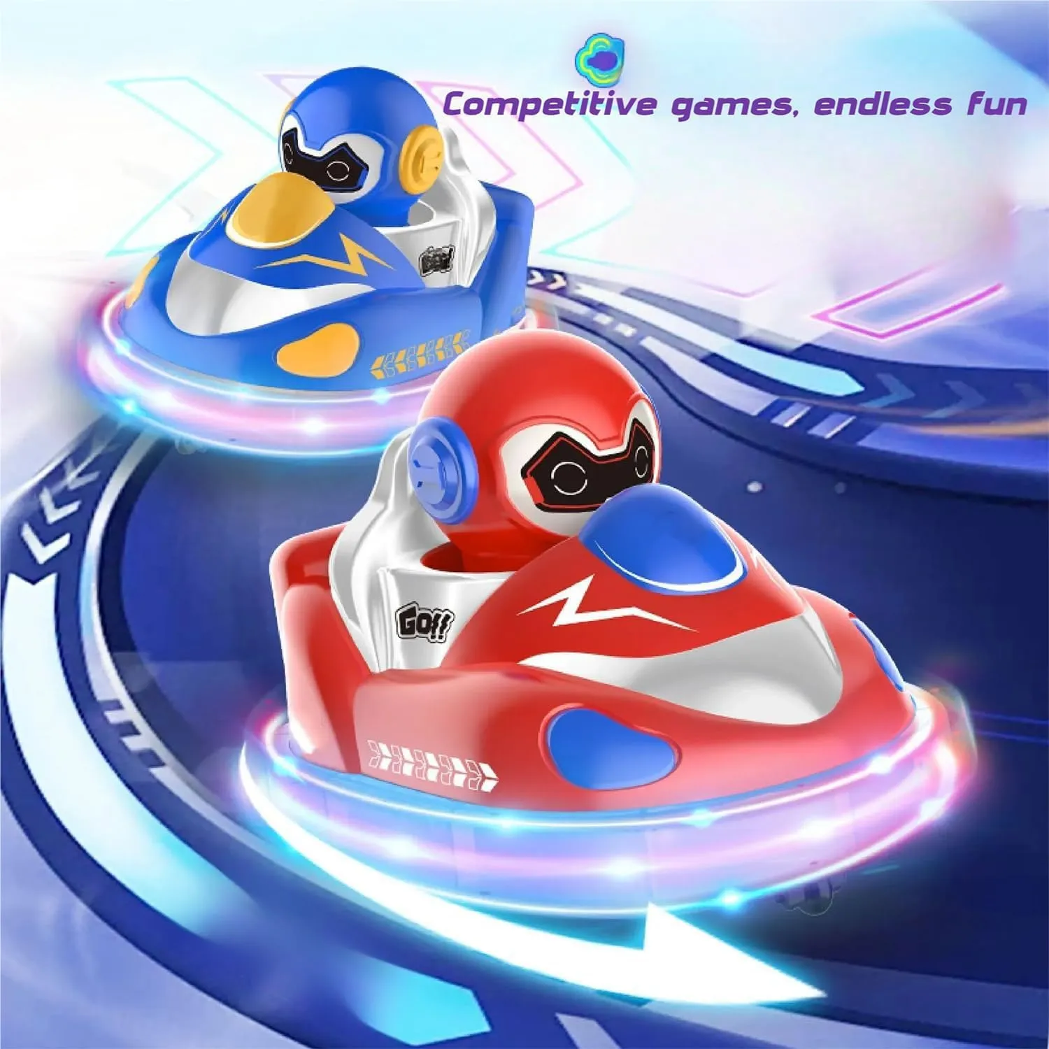 Glow Crashers RC Bumper Cars, with LED Lights and Music, Rechargeable Bumper Cars, Two-Person Interaction (Red)