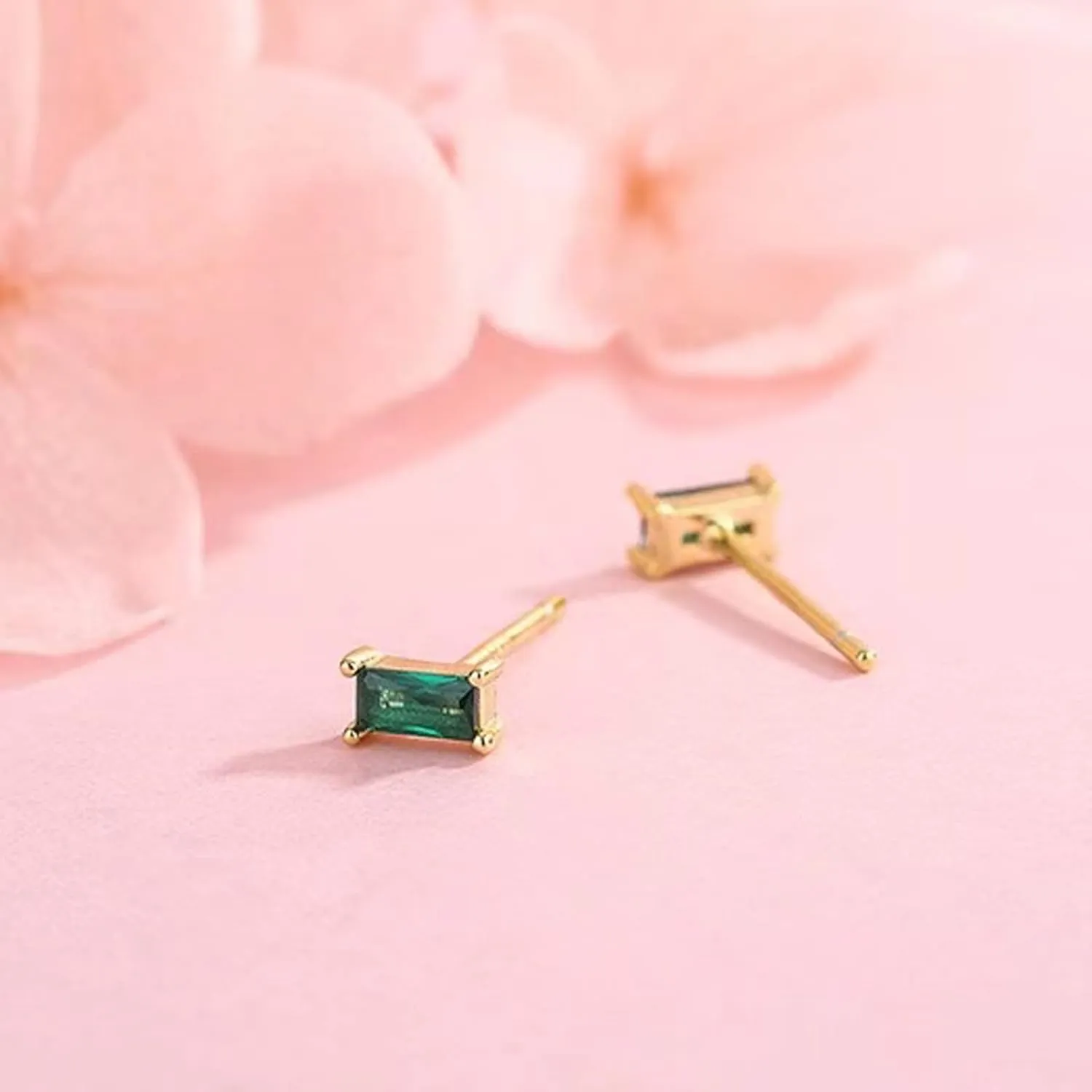 Gold Hoop Earrings With Green Drop, Huggie Hoops For Women & Men - 14K Gold, Hypoallergenic - 2PCS