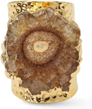 Gold Plated Handmade Hammered Boho Cuff Rings for Women, Solar Quartz Gemstone, Adjustable
