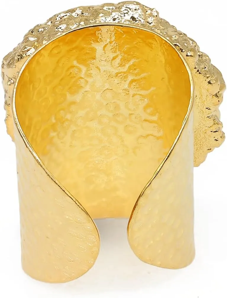 Gold Plated Handmade Hammered Boho Cuff Rings for Women, Solar Quartz Gemstone, Adjustable