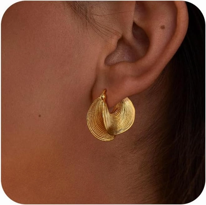 Gold Dangle Earrings for Women 14K Gold Plated Statement Retro Geometric Drop Stud Earring Dainty Hypoallergenic Lightweight Earrings for Women Girls Trendy Jewelry Gifts