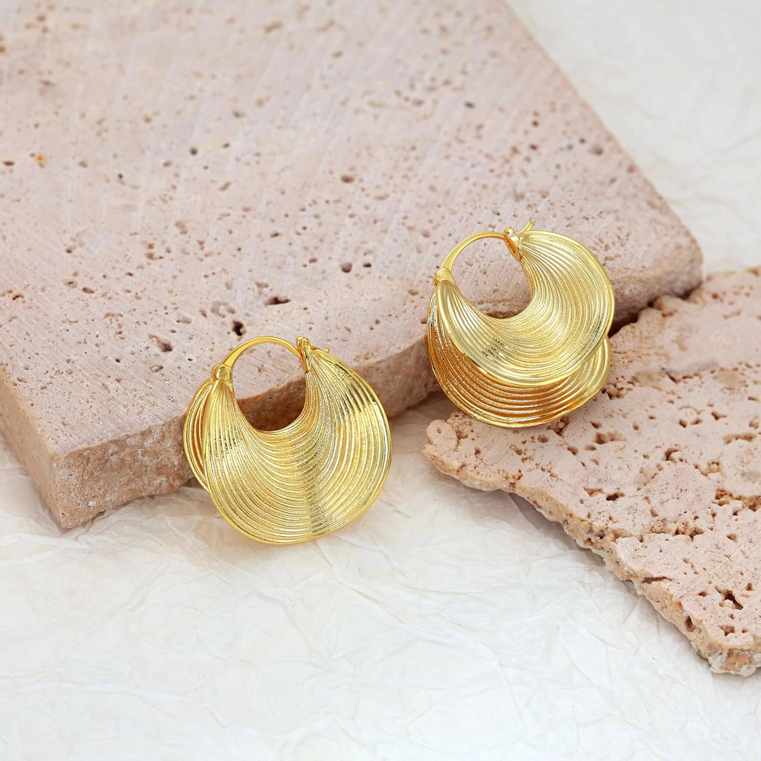Gold Dangle Earrings for Women 14K Gold Plated Statement Retro Geometric Drop Stud Earring Dainty Hypoallergenic Lightweight Earrings for Women Girls Trendy Jewelry Gifts