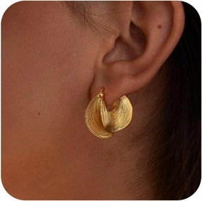 Gold Dangle Earrings for Women 14K Gold Plated Statement Retro Geometric Drop Stud Earring Dainty Hypoallergenic Lightweight Earrings for Women Girls Trendy Jewelry Gifts