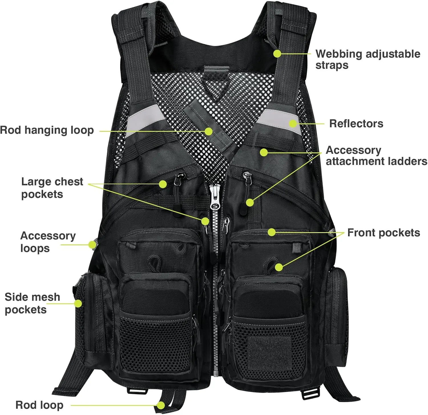 Gonex Fly Fishing Vest for Men Women, Comfortable Adjustable Fishing Vest with Multi-Pockets Reflective Stripes