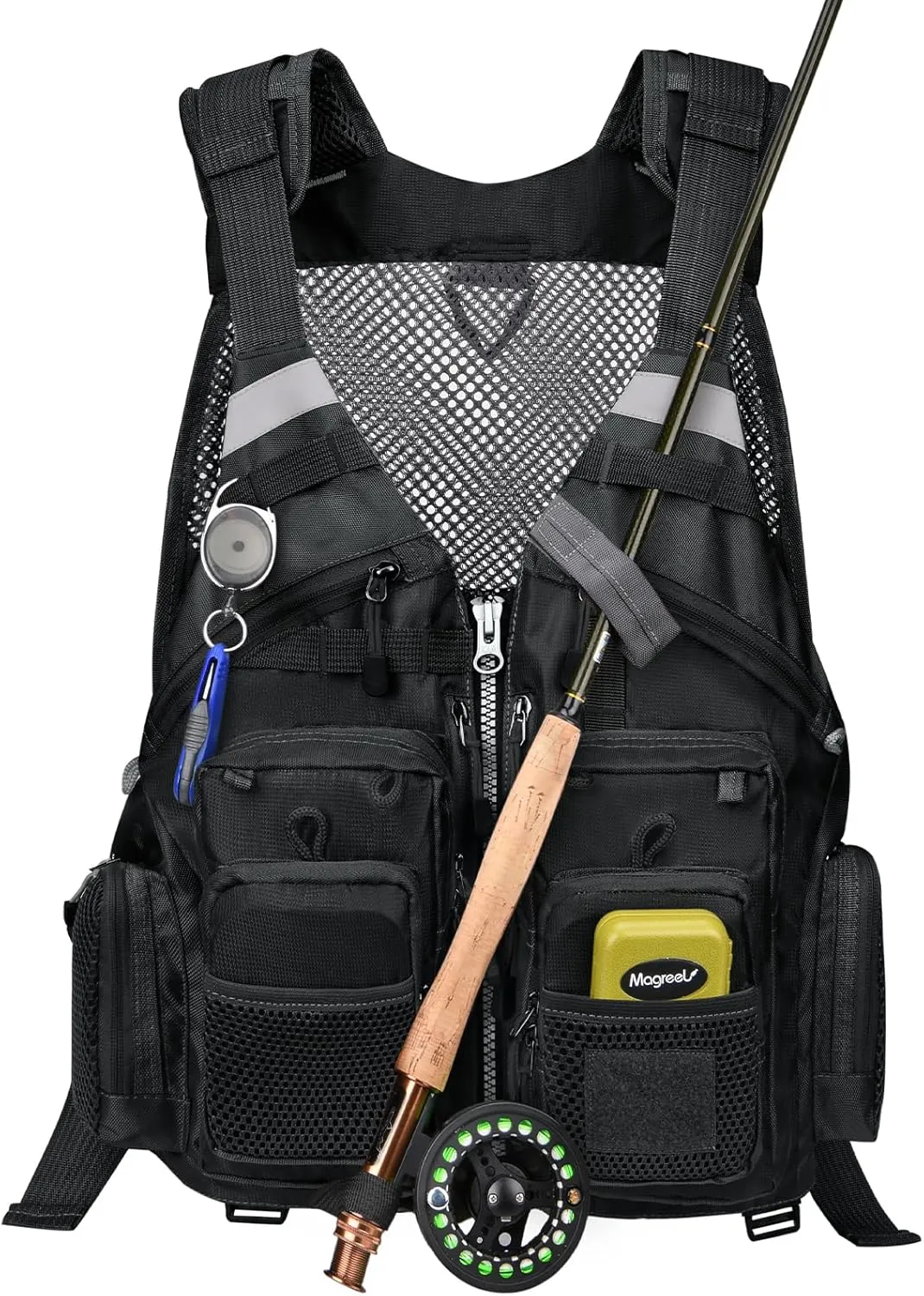 Gonex Fly Fishing Vest for Men Women, Comfortable Adjustable Fishing Vest with Multi-Pockets Reflective Stripes