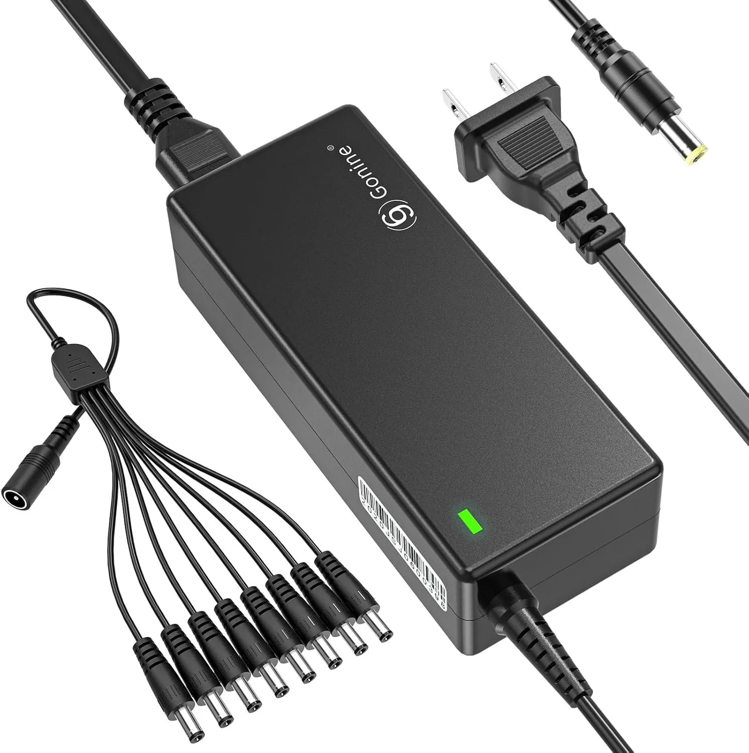 Gonine Security Camera Power Supply 12V 5A Power Cord with 8 Way Power Splitter Cable, 12 Volt 5A 60W Power Adapter for 12Vdc Lorex, Samsung, Q-See, Night Owl, Swann and Annke CCTV Cameras.