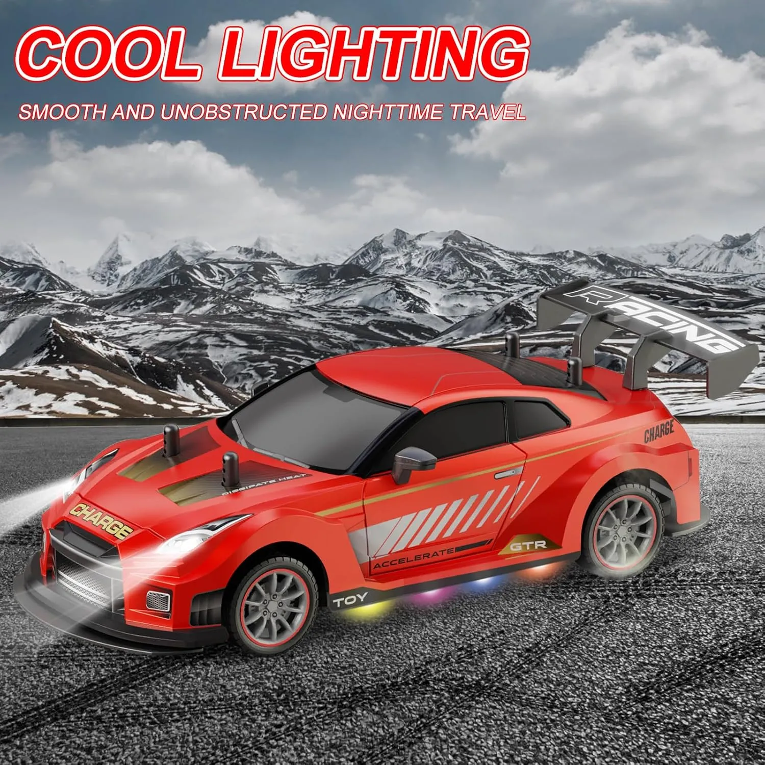 GoolRC Remote Control Drift Car, Spray RC Car, Rechargeable Drifting Vehicle with Spray and Lights, 2.4GHz RC Toy for Kids Boys Girls (2 Battery)
