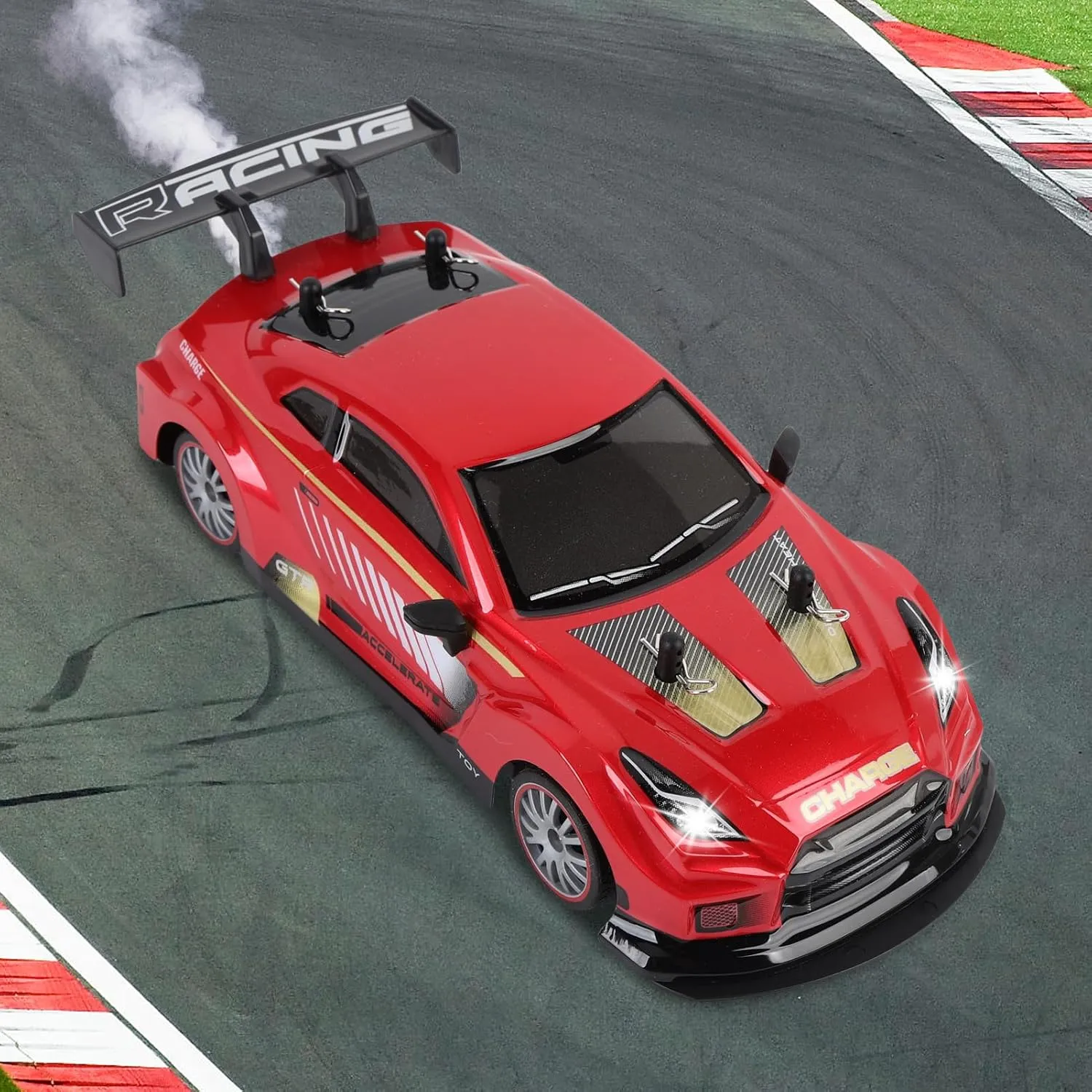 GoolRC Remote Control Drift Car, Spray RC Car, Rechargeable Drifting Vehicle with Spray and Lights, 2.4GHz RC Toy for Kids Boys Girls (2 Battery)