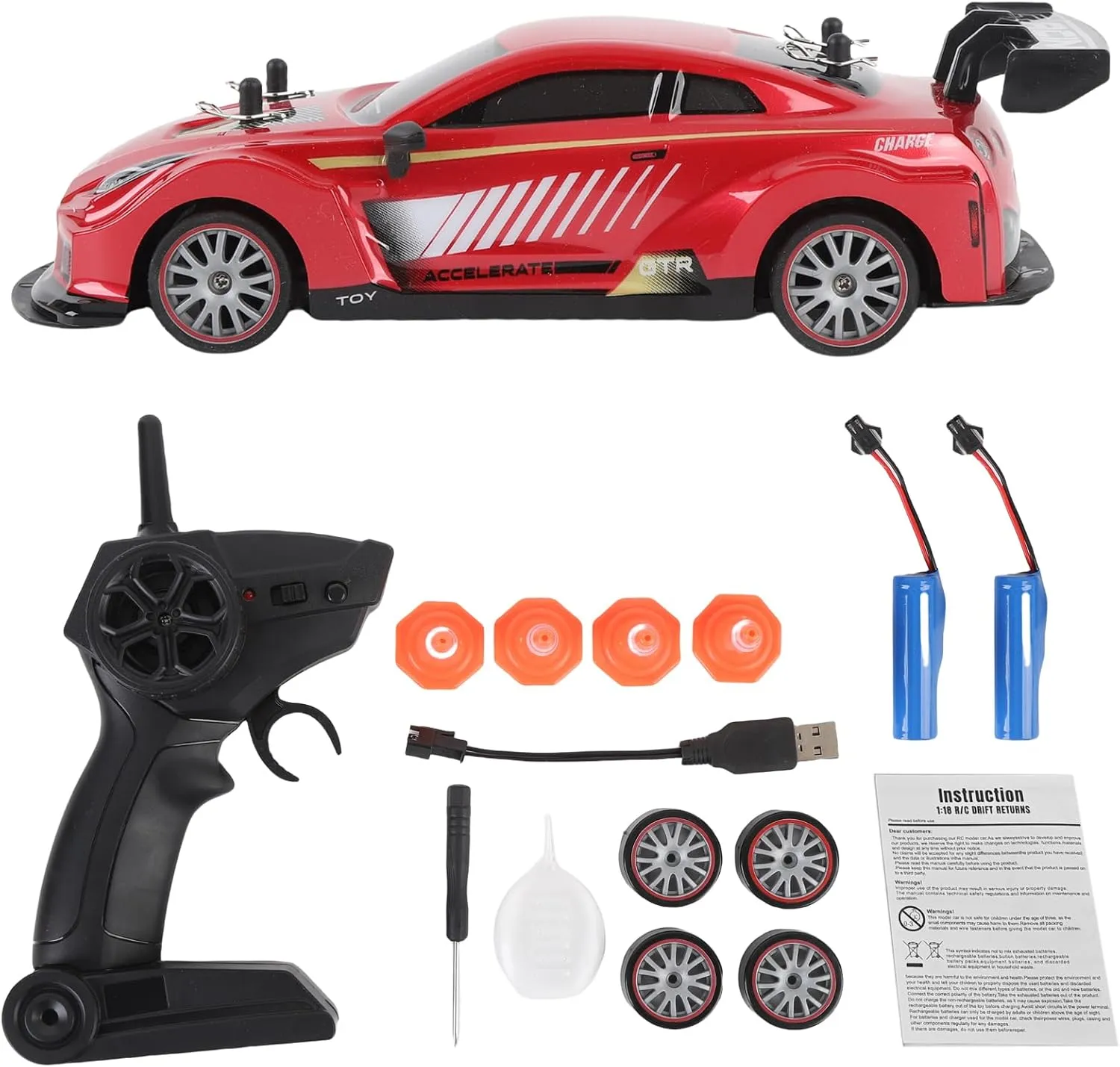 GoolRC Remote Control Drift Car, Spray RC Car, Rechargeable Drifting Vehicle with Spray and Lights, 2.4GHz RC Toy for Kids Boys Girls (2 Battery)