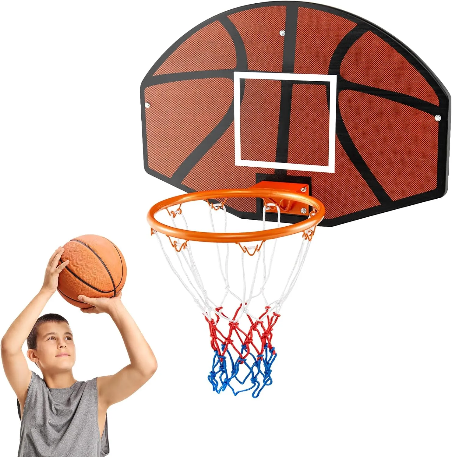 Goplus Wall Mount Basketball Hoop, 26" x 17.5" Indoor Outdoor Basketball Games w/Large Shatter-Proof Backboard, Anti-Tear Net, Door Wall Mounted Basketball Playset for Backyard Family Kids Adults