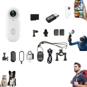 Gosnap-4k Thumb Action Camera, Mini Body Camera, Wearable Action Body Cam, Premium Portable Action Camcorder, Thumb Size Hands Free Recording Body Worn (White/Standard 1080P [32G Card Reader])