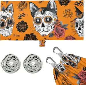Gothic Skeleton Cat Hammocks for Camping with Hanging Rope Swing Hammock for Outside Beach Patio Garden