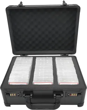 Graded Card Storage Box,Trading Card Storage Box with 3 Row,Waterproof Sports Card Case Aluminum Graded Card Case Compartments Fits PSA BGS FGS & SGC
