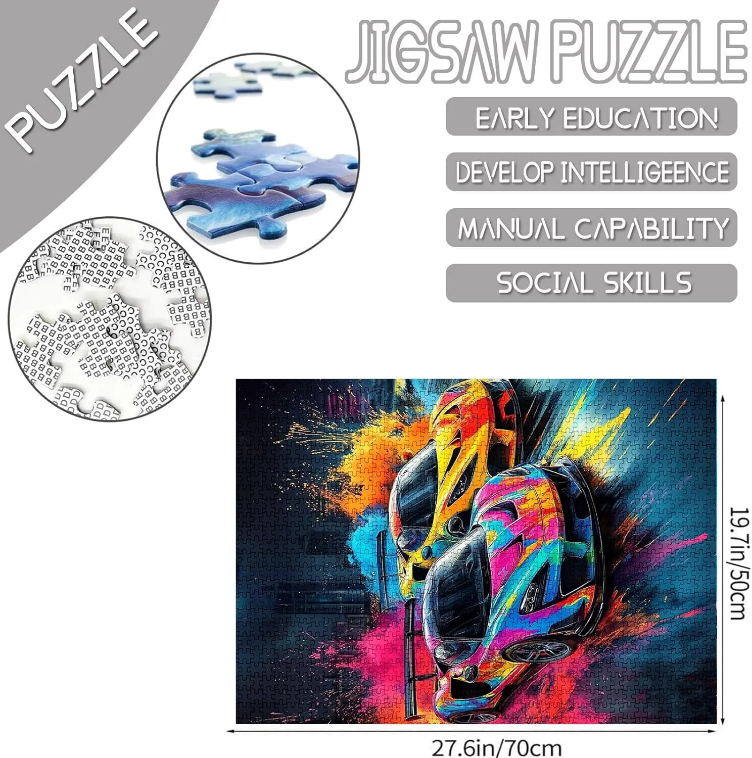 Graffitic Sportcar 1000 Piece Jigsaw Puzzles for Adults Racing Car Paintings Jigsaw Puzzle Yellow Automobile Puzzles for Challenging Family Activity Citycape Art DIY Puzzle Decor Nordics Gifts(Pink)