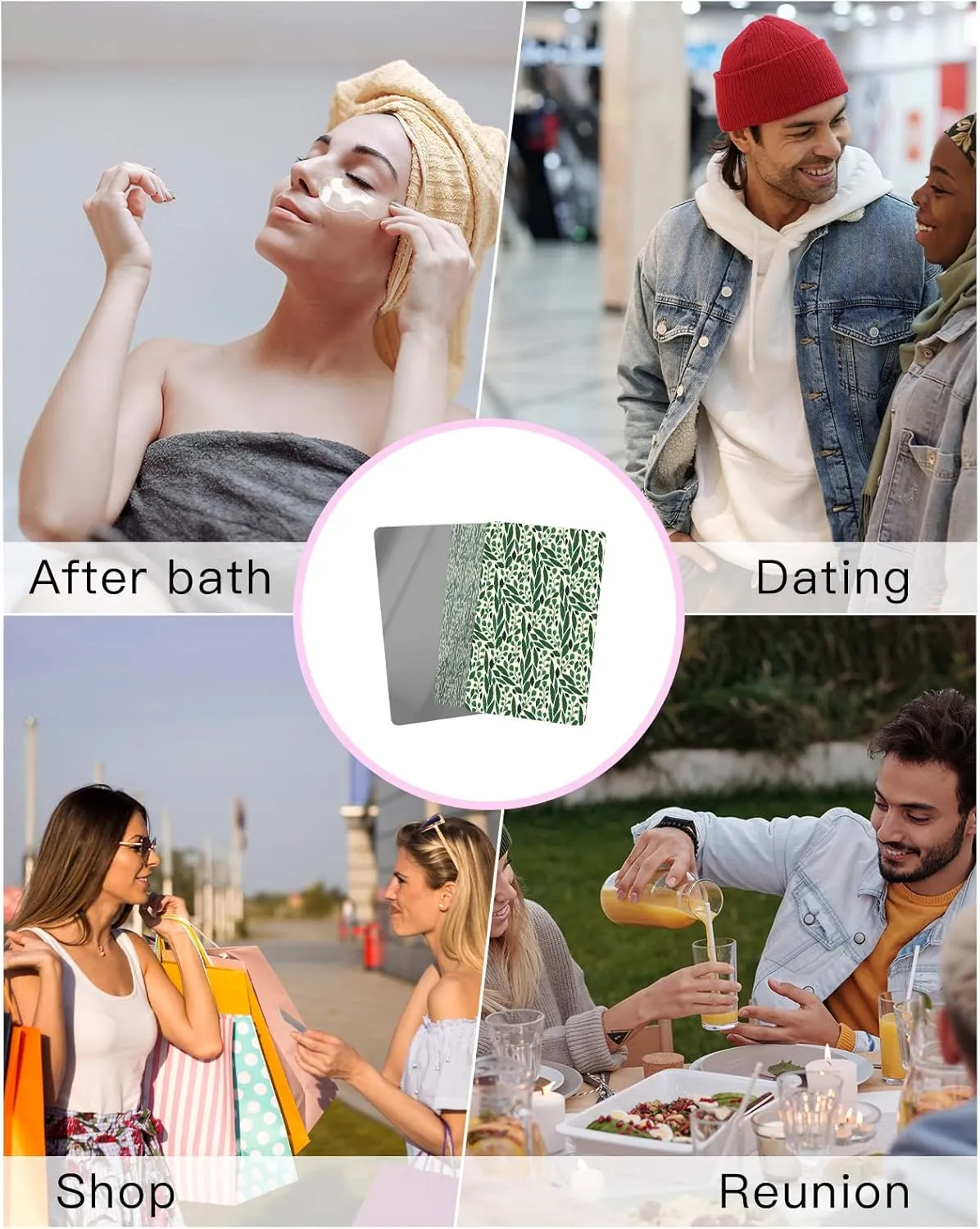 Green Small Compact Mirror for Purse, Tree Leaf Branches Botanical Summer Travel Makeup Mirror for Women Men, Rectangular Handheld Compact Pocket Mirror 1 PCS